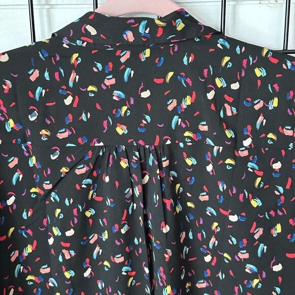 CAbi‎ Ferris Button Down Blouse Womens L Black Multi Color Rainbow - Picture 5 of 10